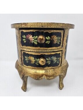 Vintage Handpainted Florentine 2 Drawer Jewelry Or Trinket Box Ornate Made Italy